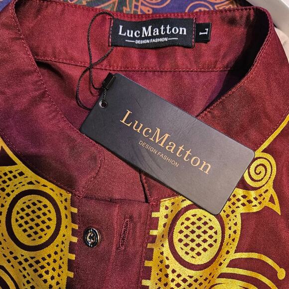Luc Matton burgundy and gold 2 piece tunic and pants Dashiki. Size L - Picture 5 of 7